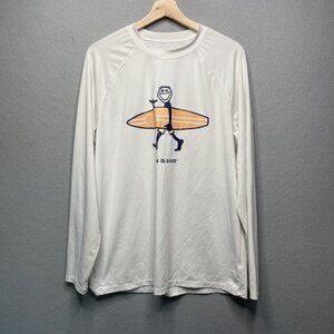 Life is good “Graphic Big Logo” mens LS white swim shirt size Medium